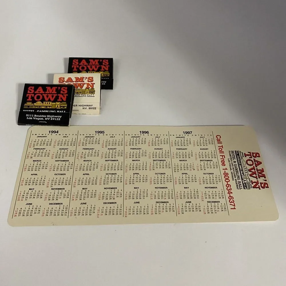 Sams Town Gold River Hotel Gambling Hall Casino Souvenir 1995 Calendar & Matches